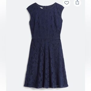 Navy Blue Fit and Flare Lace Mini Dress with Cap Sleeves